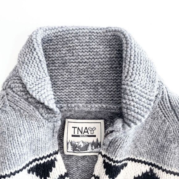 Tna Womens Aritzia Sea To Sky Cowichan Nordic Aztec Knit Full Zip Sweater Gray S - Picture 3 of 7